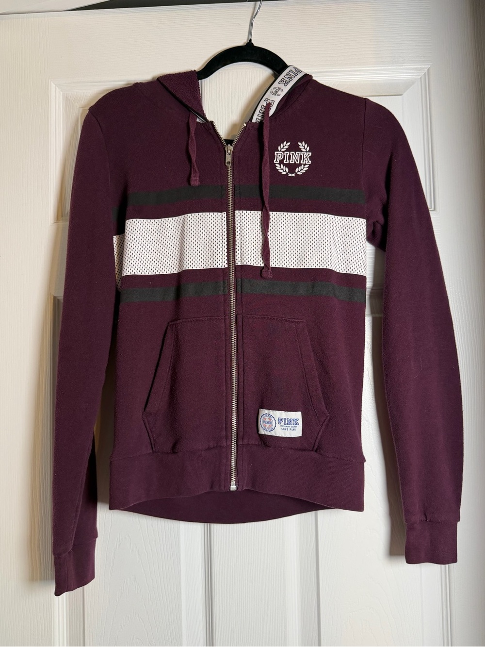 PINK Victoria's Secret Burgundy Zip Hoodie with White Trim